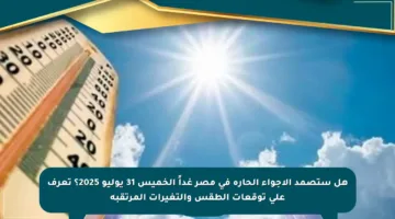 هل ستصمد الأجواء الحارة في مصر غداً الخميس 31 يوليو 2025؟ تعرف على توقعات الطقس والتغيرات المرتقبة